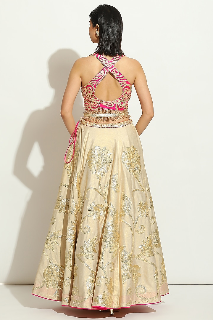 Ivory Dupion Silk Gota Embroidered Wedding Lehenga Set by Vandana Sethi at Pernia's Pop Up Shop