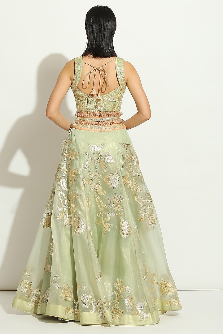 Green Organza Gota Embroidered Wedding Lehenga Set by Vandana Sethi at Pernia's Pop Up Shop