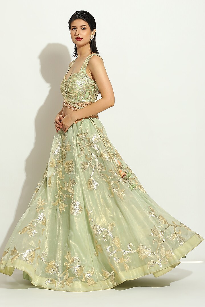 Green Organza Gota Embroidered Wedding Lehenga Set by Vandana Sethi at Pernia's Pop Up Shop