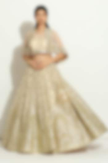 Ivory Shimmer Organza Gota Embroidered Wedding Lehenga Set by Vandana Sethi at Pernia's Pop Up Shop