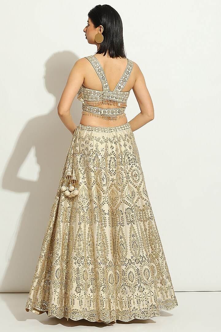 Ivory Organza MIrror Embroidered Bridal Lehenga Set by Vandana Sethi at Pernia's Pop Up Shop