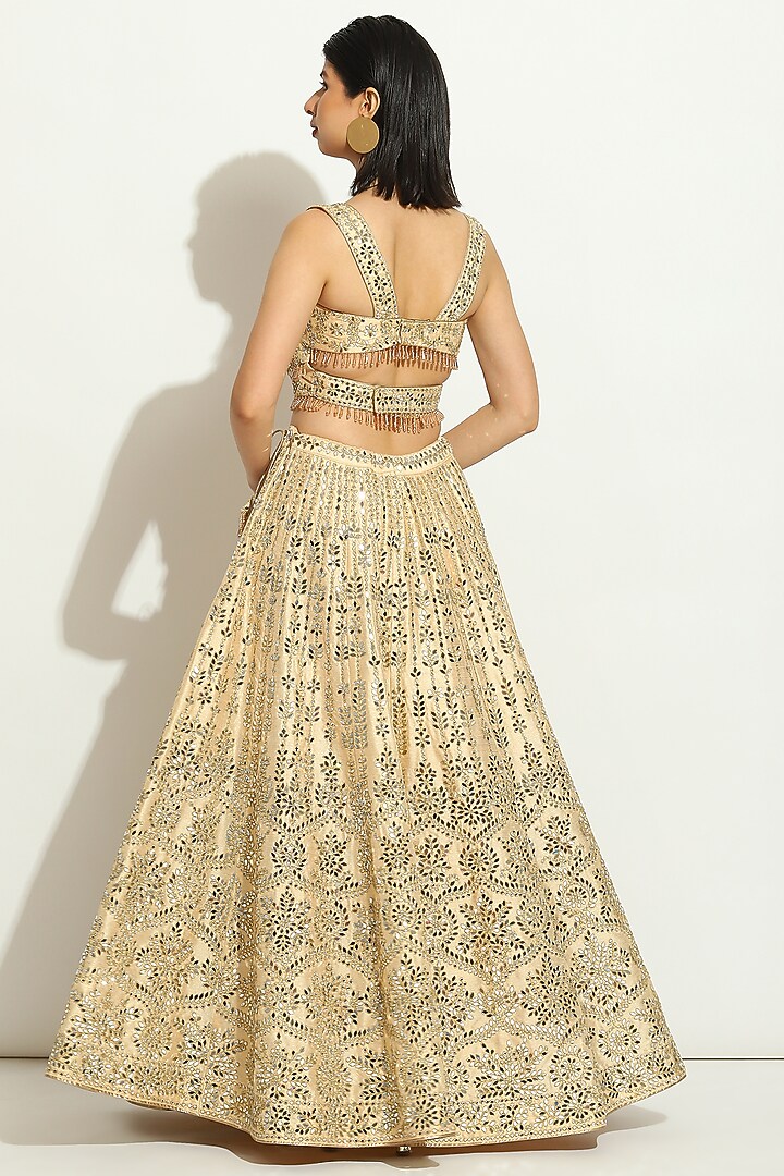 Ivory Dupion Silk Sequins Embroidered Bridal Lehenga Set by Vandana Sethi at Pernia's Pop Up Shop