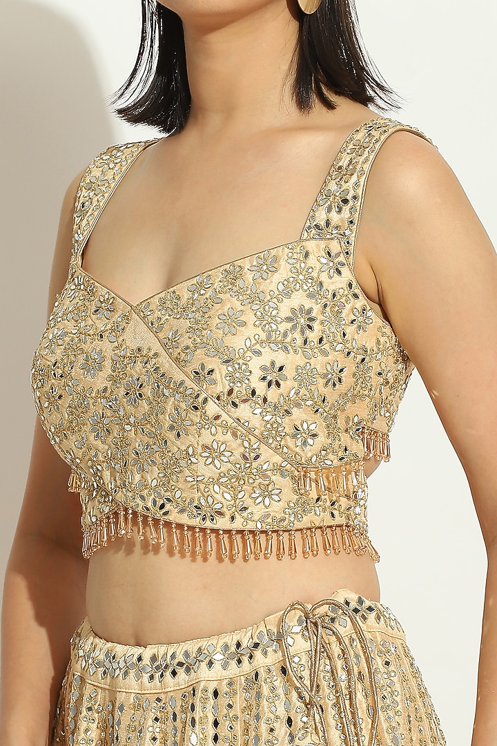 Ivory Dupion Silk Sequins Embroidered Bridal Lehenga Set by Vandana Sethi at Pernia's Pop Up Shop