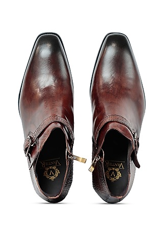 Coffee Leather Boots by Vantier Fashion