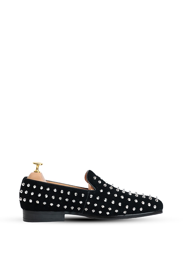 Black Leather Studded Slip-Ons by Vantier Fashion at Pernia's Pop Up Shop