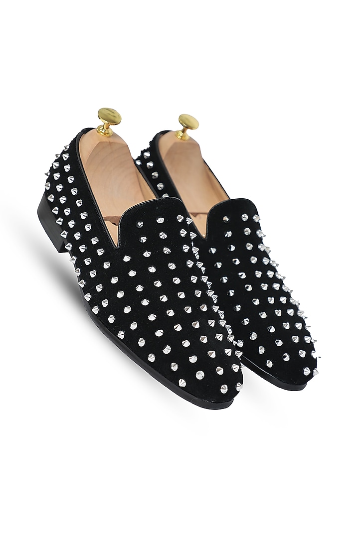 Black Leather Studded Slip-Ons by Vantier Fashion at Pernia's Pop Up Shop