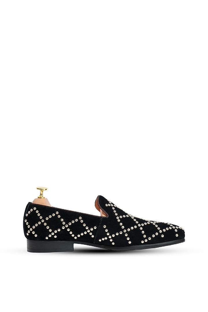 Black Leather Studded Slip-Ons by Vantier Fashion at Pernia's Pop Up Shop