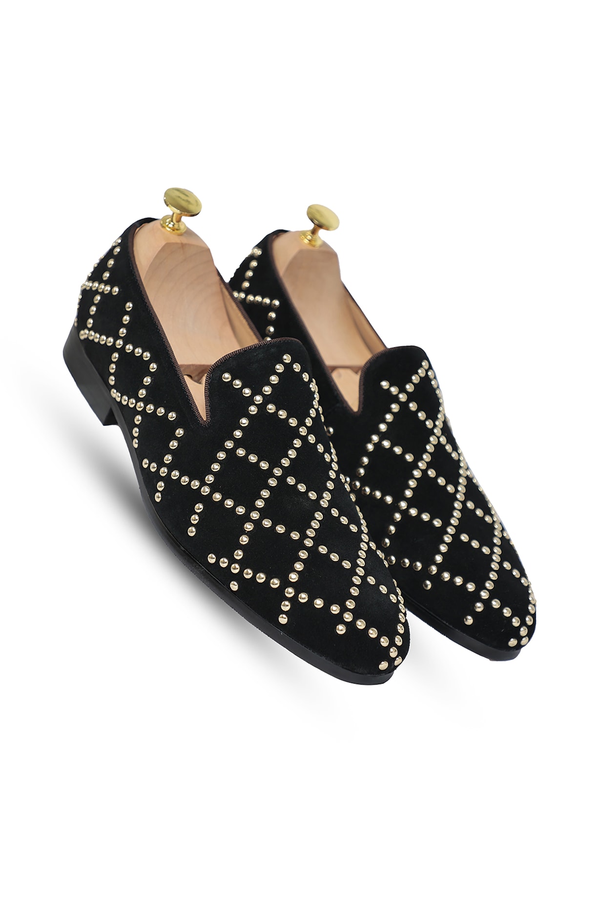 Black Leather Studded Slip-Ons by Vantier Fashion at Pernia's Pop Up Shop