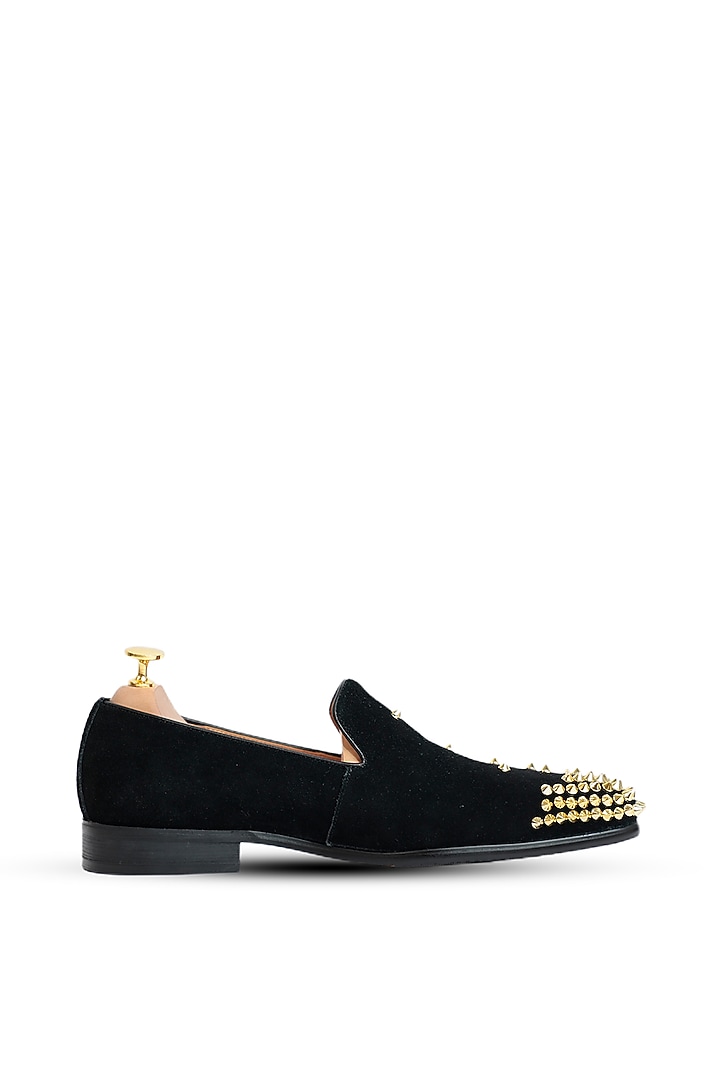 Black Leather Studded Slip-Ons by Vantier Fashion at Pernia's Pop Up Shop