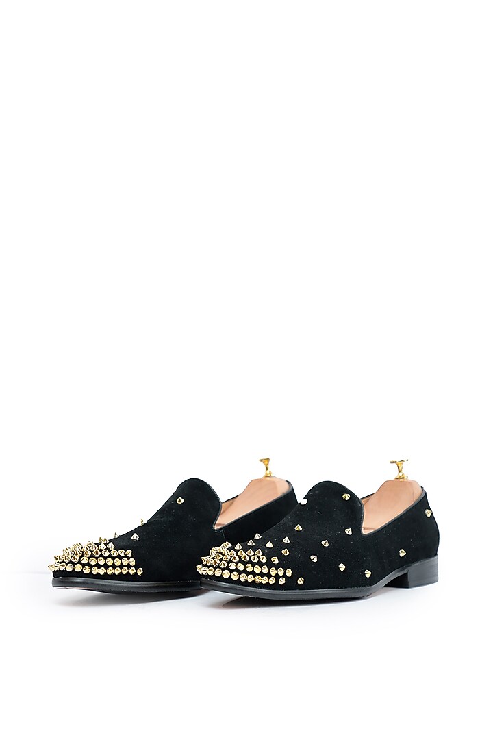 Black Leather Studded Slip-Ons by Vantier Fashion at Pernia's Pop Up Shop