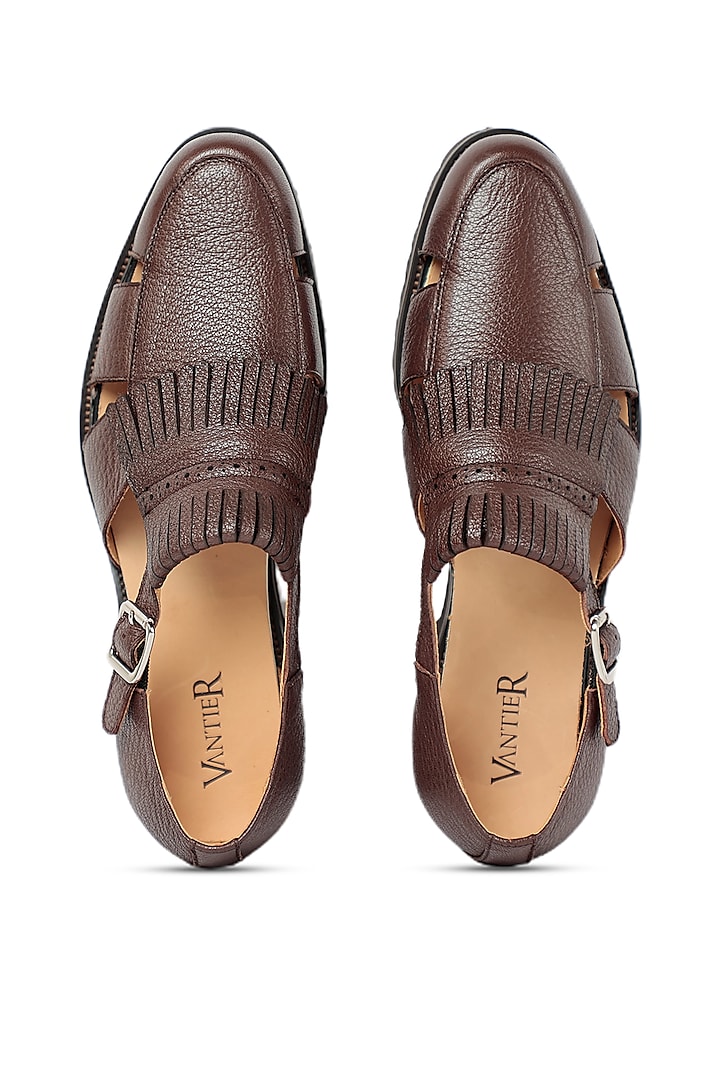 Coffee Leather Sandals by Vantier Fashion