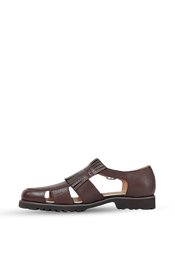 Coffee Leather Sandals by Vantier Fashion at Pernia's Pop Up Shop