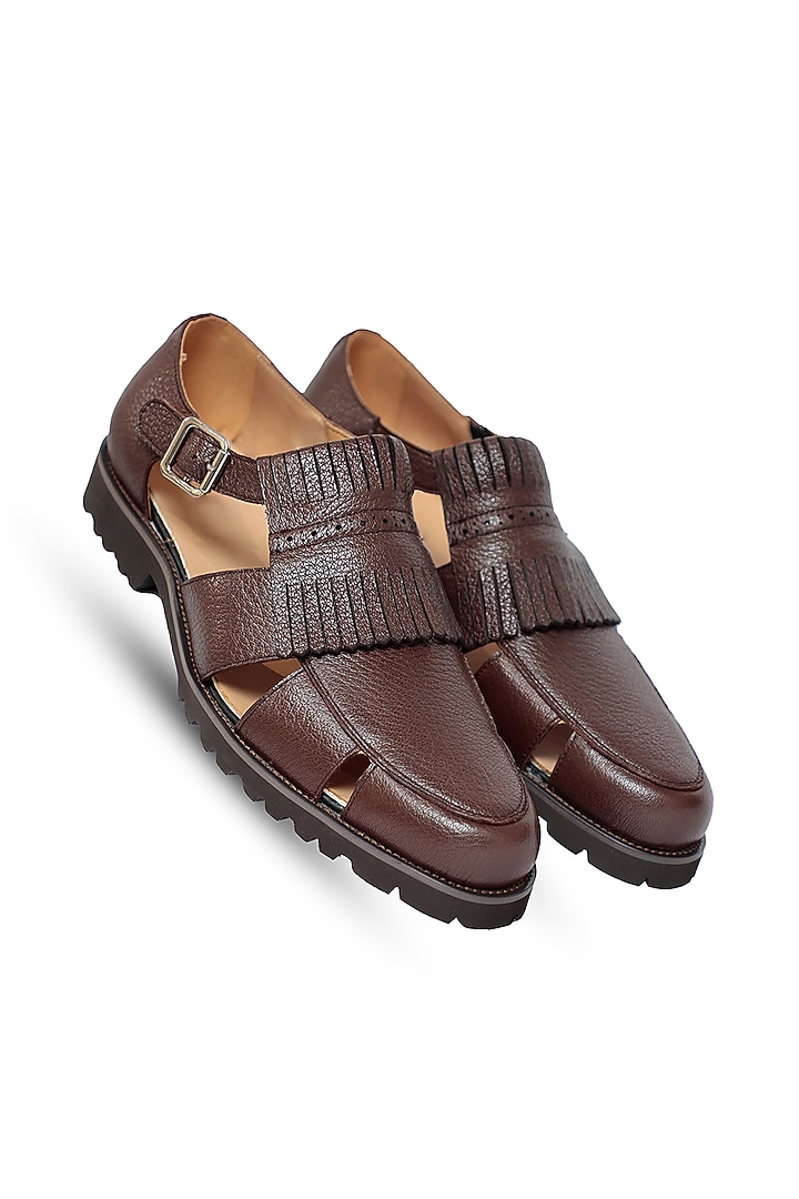 Coffee Leather Sandals by Vantier Fashion at Pernia's Pop Up Shop