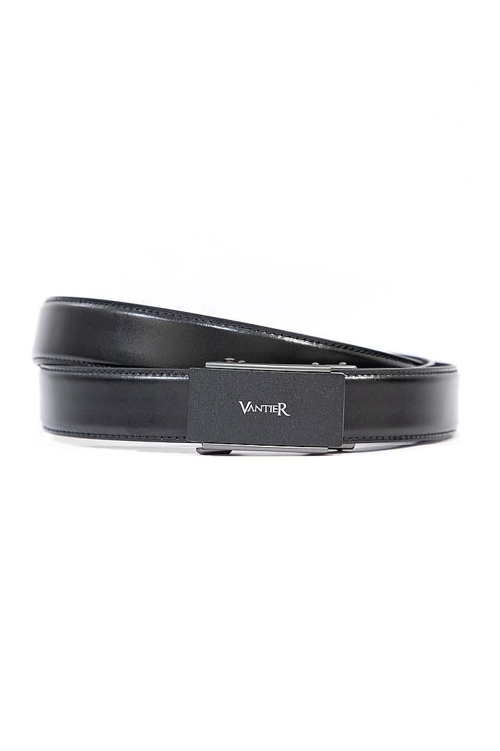 Black Leather Belt by Vantier Fashion