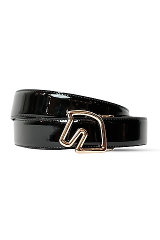 Black Patent Leather Belt by Vantier Fashion