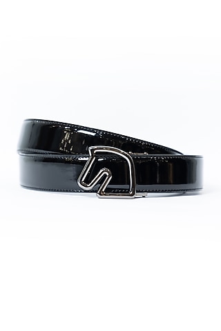 Black Patent Leather Belt by Vantier Fashion