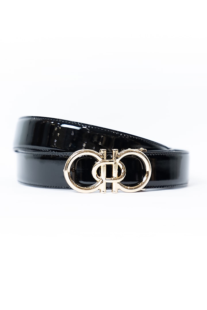 Black Patent Leather Belt by Vantier Fashion