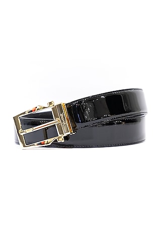 Black Patent Leather Belt by Vantier Fashion