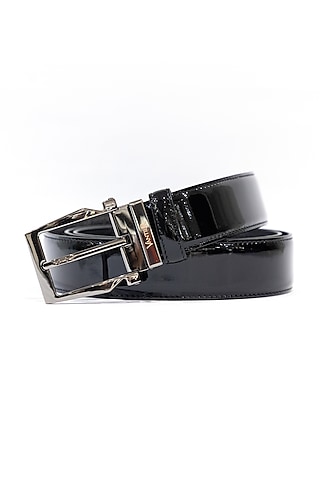 Black Patent Leather Belt by Vantier Fashion