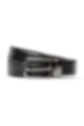 Black Leather Reversible Belt by Vantier Fashion