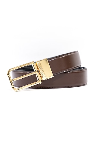 Coffee & Black Leather Reversible Belt by Vantier Fashion