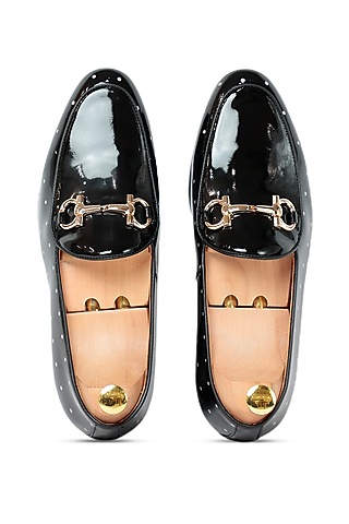 Black Patent Leather Slip-Ons by Vantier Fashion