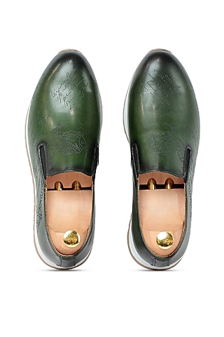 Green Leather Shoes by Vantier Fashion