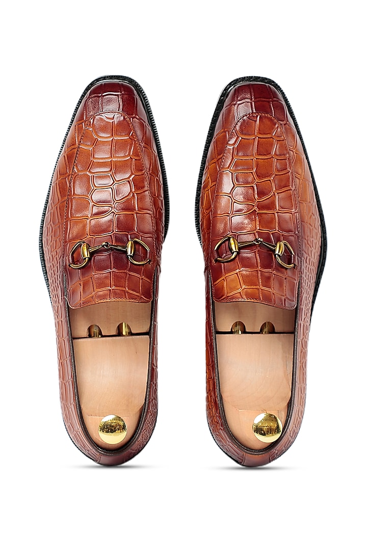 Brown Leather Slip-Ons by Vantier Fashion