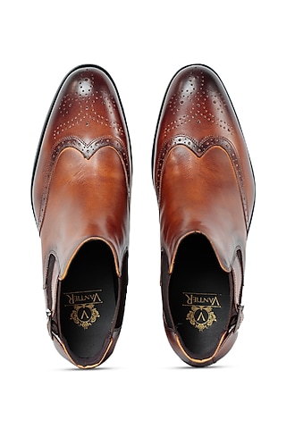 Brown Leather Chelsea Boots by Vantier Fashion