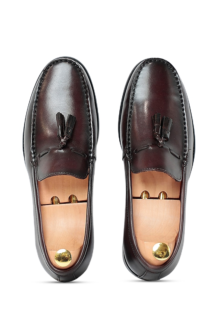 Coffee Leather Slip-Ons by Vantier Fashion