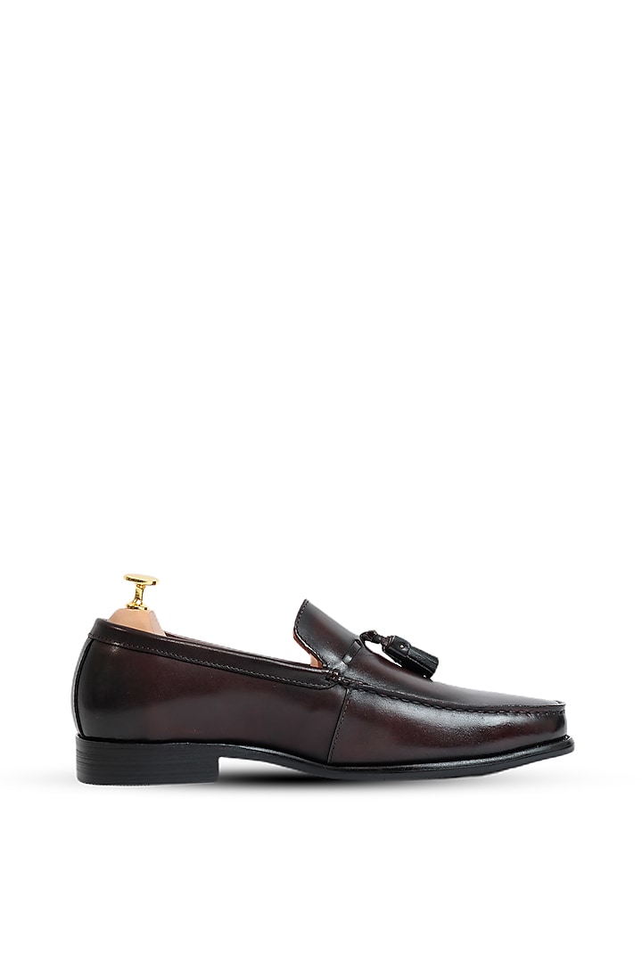 Coffee Leather Slip-Ons by Vantier Fashion at Pernia's Pop Up Shop