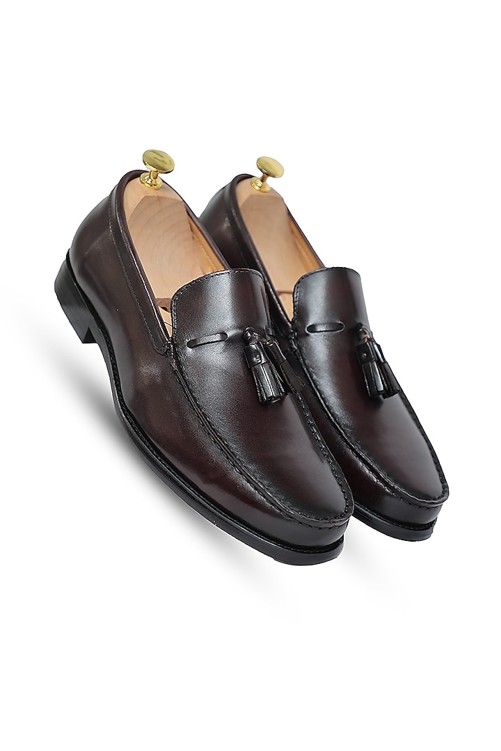 Coffee Leather Slip-Ons by Vantier Fashion at Pernia's Pop Up Shop