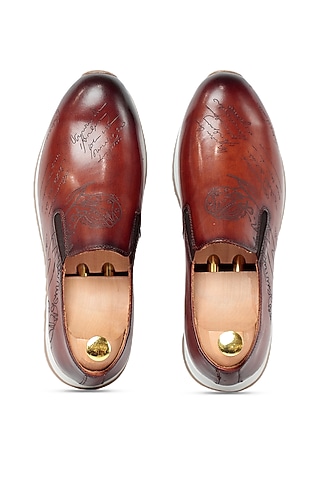 Brown Leather Sneakers by Vantier Fashion