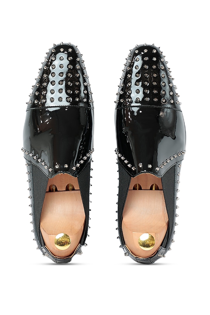 Black Patent Leather Slip-Ons by Vantier Fashion