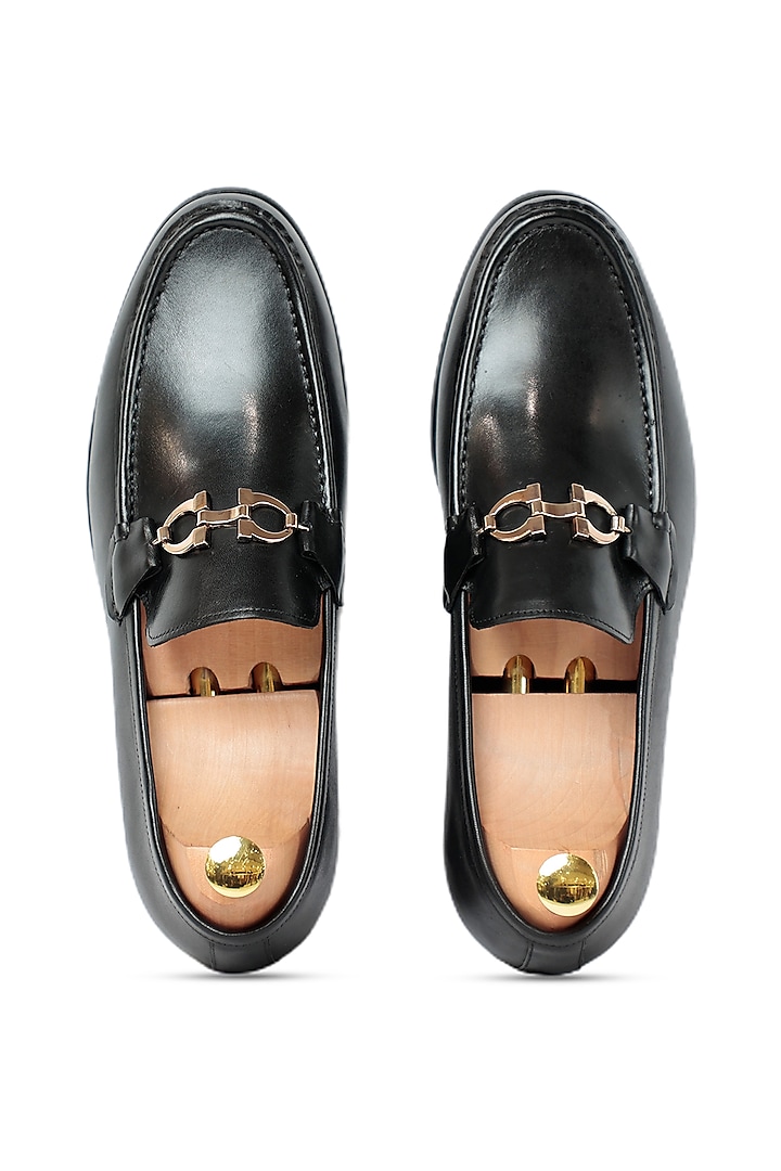 Black Leather Slip-Ons by Vantier Fashion