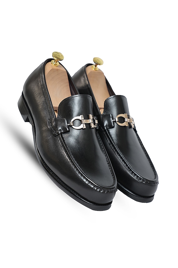 Black Leather Slip-Ons by Vantier Fashion at Pernia's Pop Up Shop