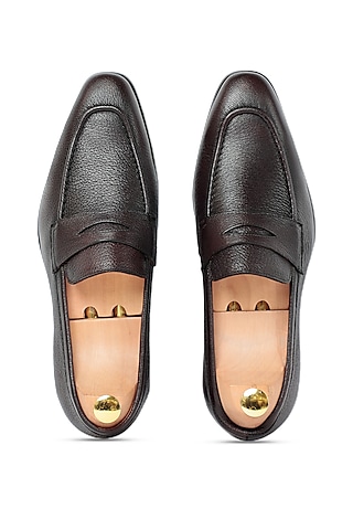 Black Leather Penny Loafers by Vantier Fashion