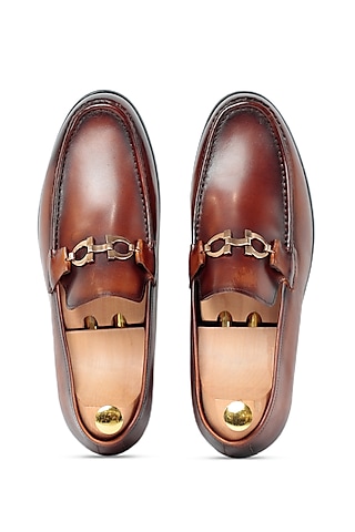 Brown Leather Slip-Ons by Vantier Fashion