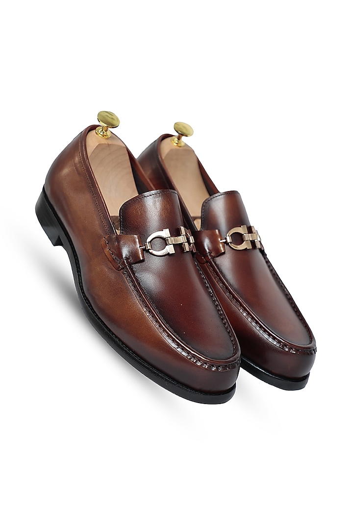Brown Leather Slip-Ons by Vantier Fashion at Pernia's Pop Up Shop