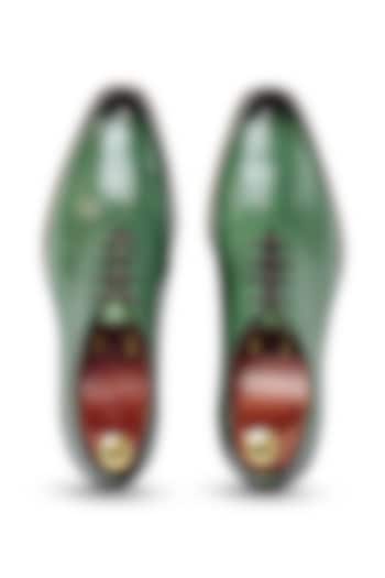 Green Leather Oxford Shoes by Vantier Fashion