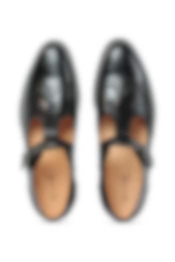 Black Leather Sandals by Vantier Fashion