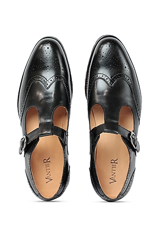 Black Leather Sandals by Vantier Fashion