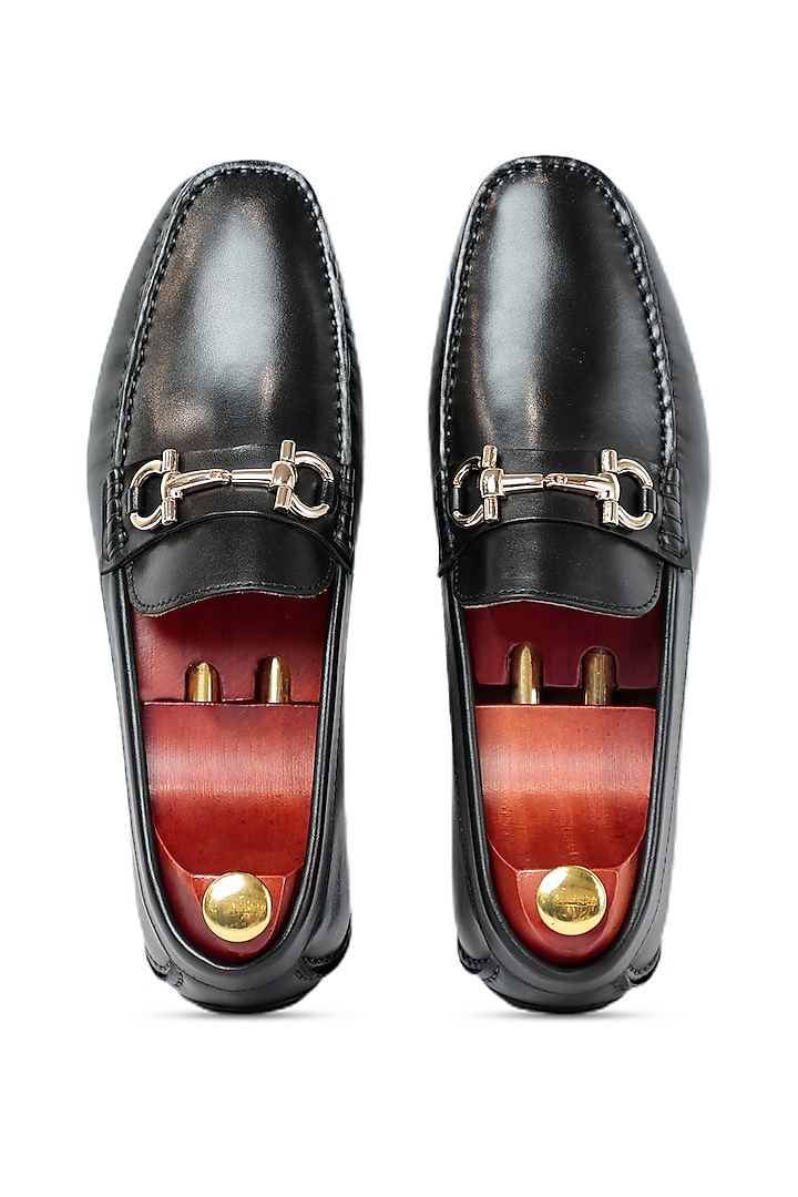 Black Leather Loafers by Vantier Fashion