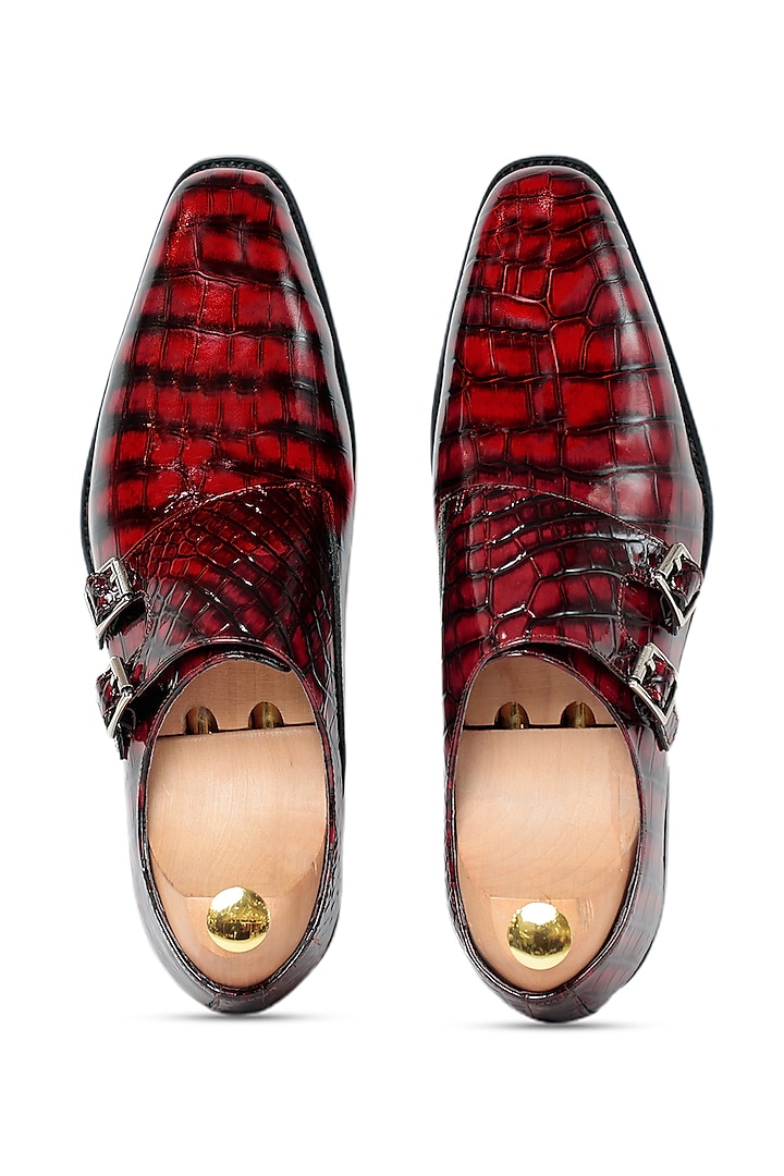 Cherry Red Patent Leather Monk Shoes by Vantier Fashion