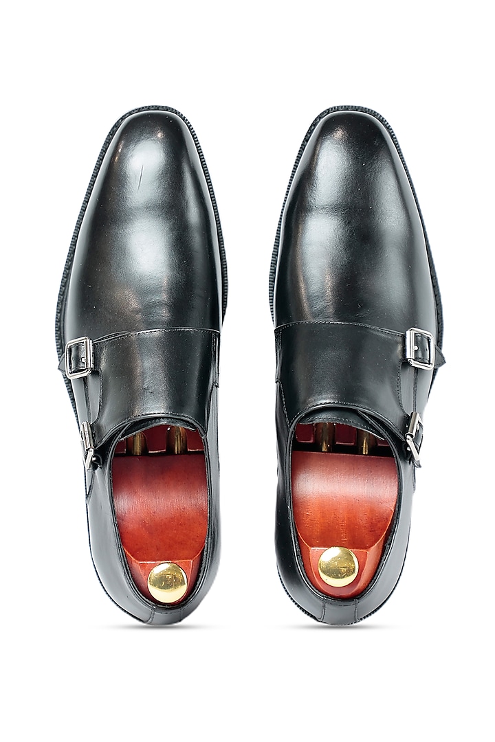 Black Leather Monk Strap Shoes by Vantier Fashion at Pernia's Pop Up Shop