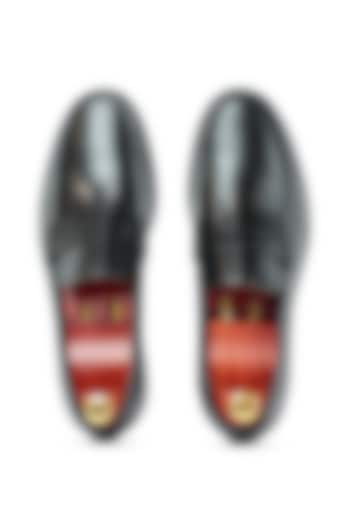 Black Leather Penny Loafers by Vantier Fashion