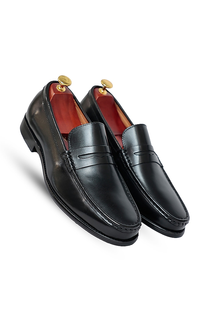 Black Leather Penny Loafers by Vantier Fashion at Pernia's Pop Up Shop