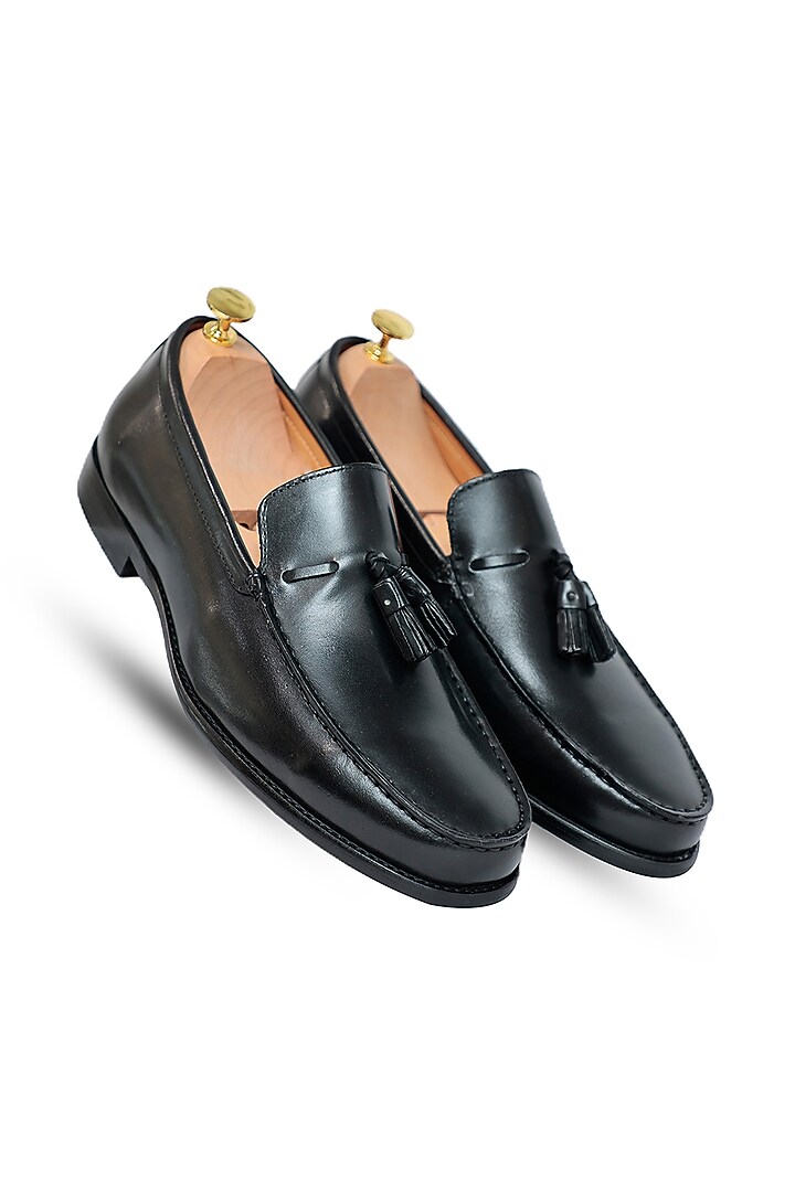 Black Leather Slip-Ons by Vantier Fashion at Pernia's Pop Up Shop
