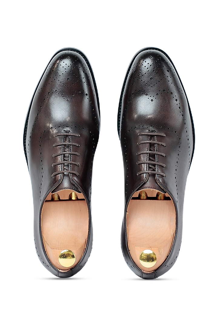 Coffee Leather Lace-Up Shoes by Vantier Fashion at Pernia's Pop Up Shop
