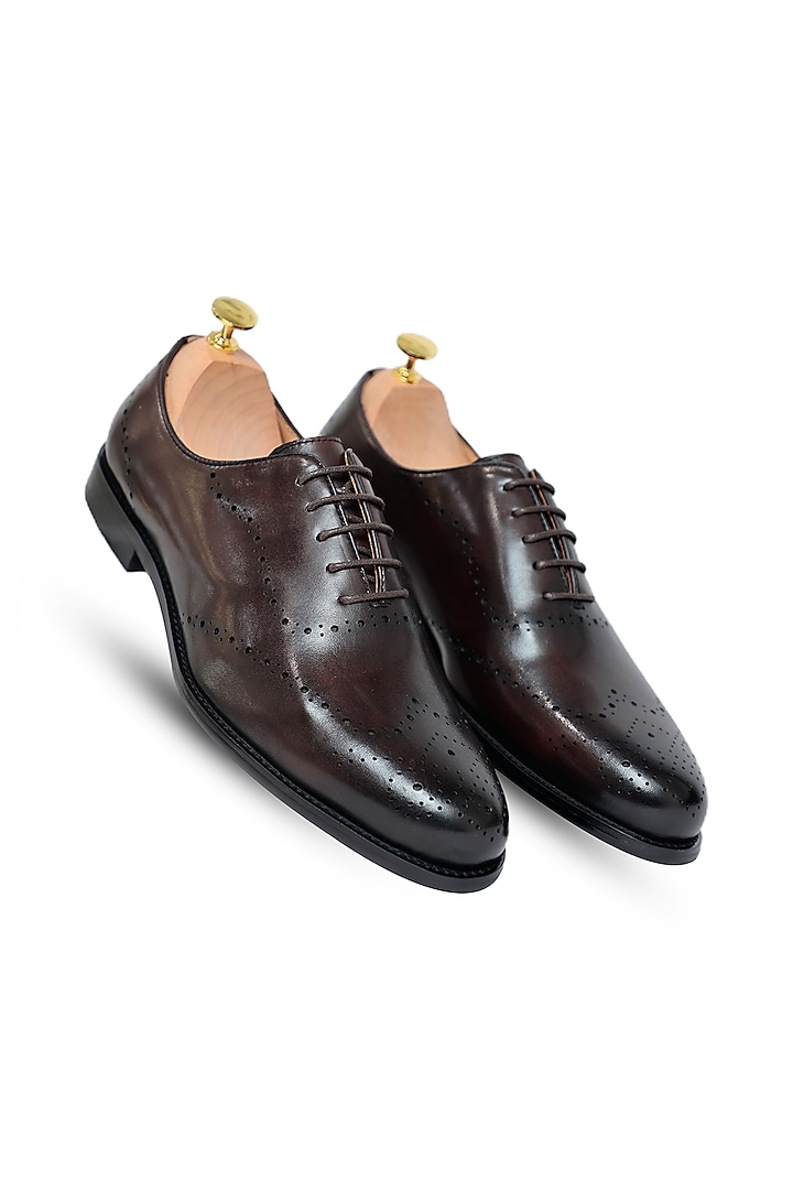 Coffee Leather Lace-Up Shoes by Vantier Fashion at Pernia's Pop Up Shop